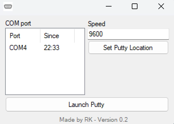 PuttyComSelect - open the right COM port in PuTTY with one click